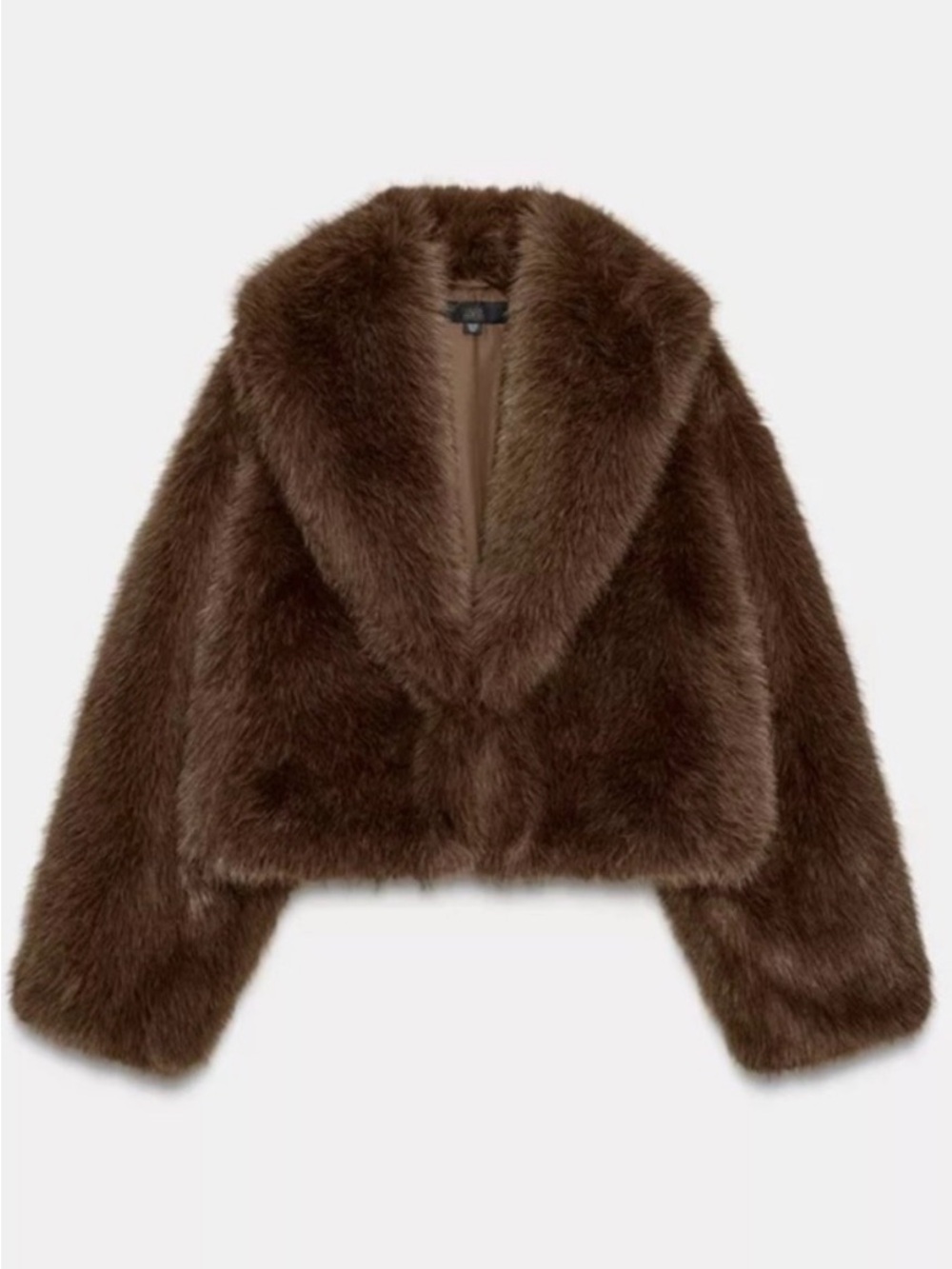 Zara Cropped Teddy Faux Fur Jacket - Brown